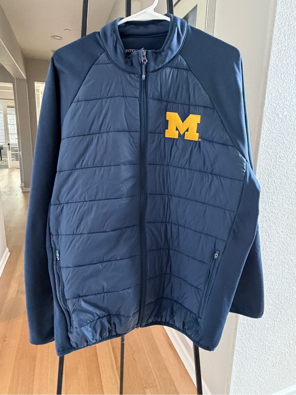 Antigua Michigan Navy Quilted Full-Zip Jacket with Yellow M Patch